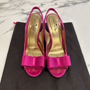 Kate Spade Pink Satin Slingback Heels with Bow